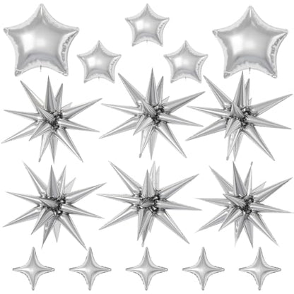 Silver Star Balloons,16Pcs 22/18/10 Inch Birthday Graduation Decorations - color: Silver