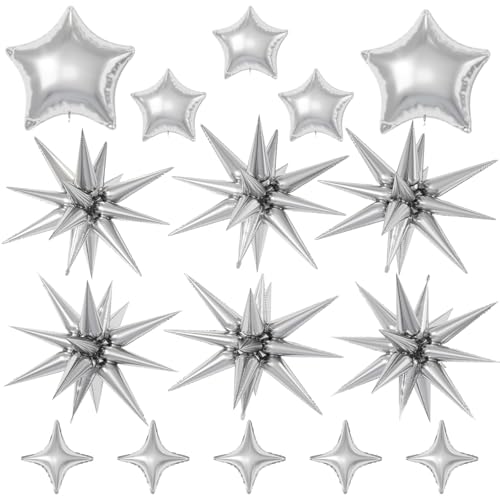 Silver Star Balloons, 22/18/10 Inch Foil Balloons, Four-Pointed Large Balloon for Women Men Birthday Graduation Celebration Wedding Baby Shower Party Decorations - color: Silver