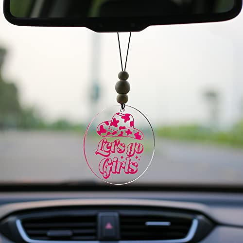 Talataca Cowboy 2D Flat Car Ornament & Wood Beads, Let's Go Girls Beaded Rear View Mirror Accessories, Rearview Hanging Charm, Christmas Tree Decor Gift for Cowgirl, Western Gift - color: 25