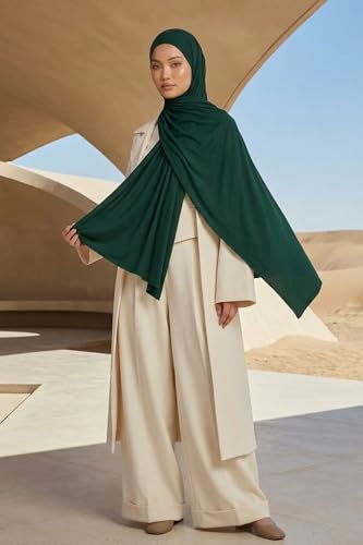 Aisha's Design Neck-Covering Practical Jersey Hijab with Built-In Ninja Bonnet - color: Green