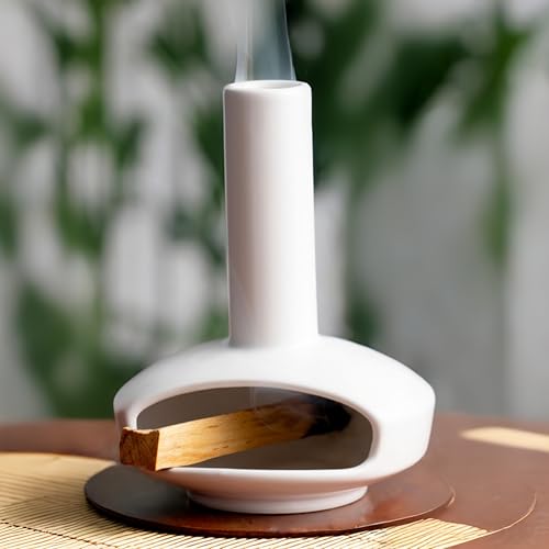 Ceramic Mini Chiminea Palo Santo Burner, Cute Cone & Stick Incense Holder - color: Round Bottomed Palo - White