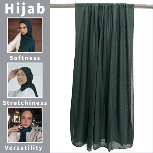 Harewom Muslim Hijab for Women Soft Stretch Headscarf Large Plain Turban Wrap Shawl Head Wrap for Everyday Wear - color: Dark Green Hijab Headscarf