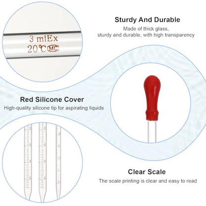 3Pcs Glass Pipettes Dropper, 10ml Graduated Liquid Dropper with Rubber Bulb for Laboratory, Medicine, School, Food, Research