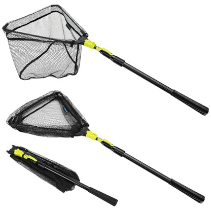 SANLIKE Foldable Fishing Landing Net, Telescopic Aluminum Pole Fishing Net | Fast folding fishing landing net for easy carrying,soft mesh safeguards fish during freshwater lake, river and pond shore - size: 71 inch