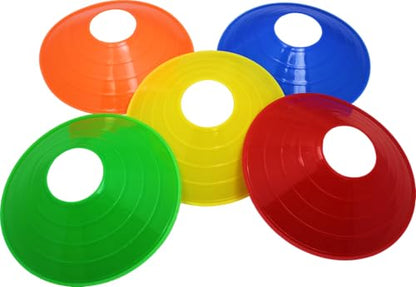 BlueDot Trading High Visibility Disc Cones - 100-Pack Lightweight Plastic Sports Cones for Agility Training, Soccer, Football, Speed Drills, Field Markers for Adults & Kids, Yellow