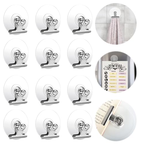 Self Adhesive Metal Clips, 12 Pcs Upgrade Strong self-Adhesive Clips for Hanging and Organization, Spring Clip for Paper Poster Tapestry Photo Wall Teacher Student Home Kitchen Office, Silver - color: Silver