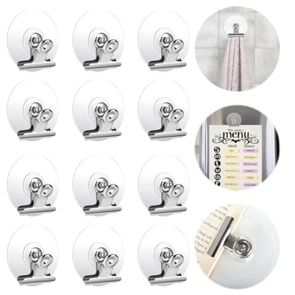 Self Adhesive Metal Clips, 12 Pcs Upgrade Strong self-Adhesive Clips for Hanging and Organization, Spring Clip for Paper Poster Tapestry Photo Wall Teacher Student Home Kitchen Office, Silver - color: Silver