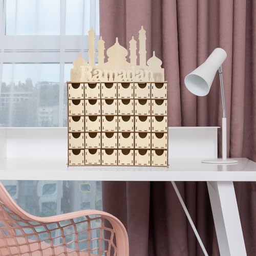 Luxshiny Wooden Advent Calendar Eid Mubarak Ramadan Table Decor Unique Home Craft for Festive Countdown for
