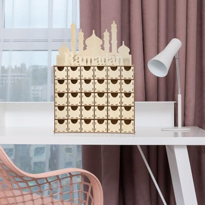 Luxshiny Wooden Advent Calendar Eid Mubarak Ramadan Table Decor Unique Home Craft for Festive Countdown for