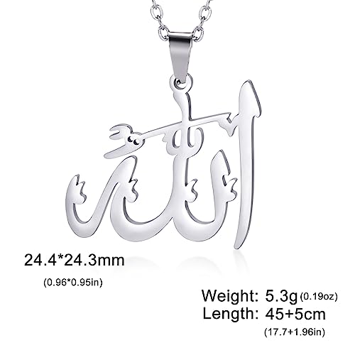 Islamic Allah Allah Necklace Allah Pendant Islamic Word Symbol Middle East Crescent Allah Muslim Religion Jewelry Gift Woman - color: silver