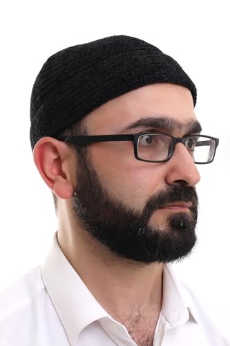 ihvan online Kufi Hats for Men, Taqiya, Takke, Turkish Muslim Winter Velvet Roll-up Edge Prayer Skullcaps, Islamic Gifts - color: Black