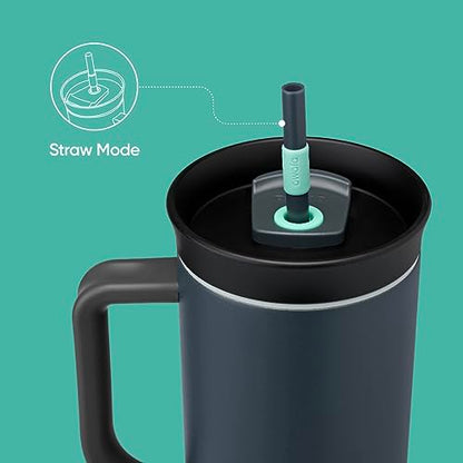 Owala Stainless Steel Triple Layer Insulated Travel Tumbler with Spill Resistant Lid, Straw, and Carry Handle, BPA Free, 40 oz, Gray (Foggy Tide) - color: Foggy Tide, size: 40 Ounces (Pack of 1)