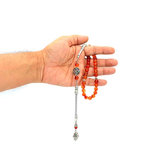 Stylist Prayer Beads (8 mm-33 Beads) Tesbih-Tasbih-Tasbeeh-Misbaha-Masbaha-Subha-Sebha-Sibha-Rosary-Worry Beads (Red Agate Stone) - color: Red Agate Stone