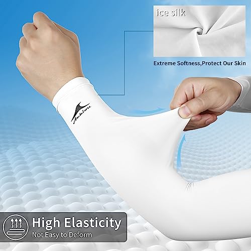 Achiou Cooling Ice Silk Arm Sleeves, Summer UV Sun Protection Compression Sleeves UPF 50+ for Women Volleyball Youth Sports - color: 4 Pairs: White