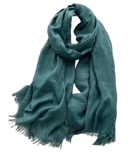 Solid color cotton and linen scarf, wrinkled all season versatile long sunscreen fashionable shawl - color: Ha Blue