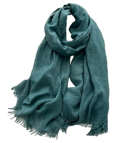Solid color cotton and linen scarf, wrinkled all season versatile long sunscreen fashionable shawl - color: Ha Blue