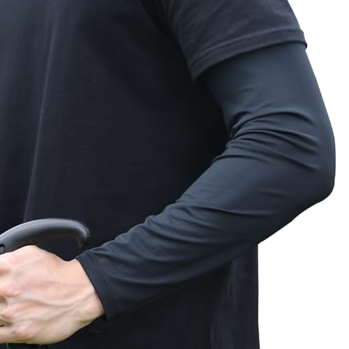 Arm Sleeves for Men, Loose Fit Non-Sticky, Cooling UV Sun Protection Arm Sleeves for Baseball Basketball Golf Hiking - color: Black, size: Large