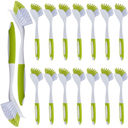 Hsei 20 Pcs Light Green Kitchen Scrub Dish Brush Bulk with 11 Inch Anti Slip Handle Cleaning Dish Scrubber with Stiff Bristles Washing Scrub Brushes for Housekeeping for Pots and Pans, Kitchen Sink - color: Greenyellow