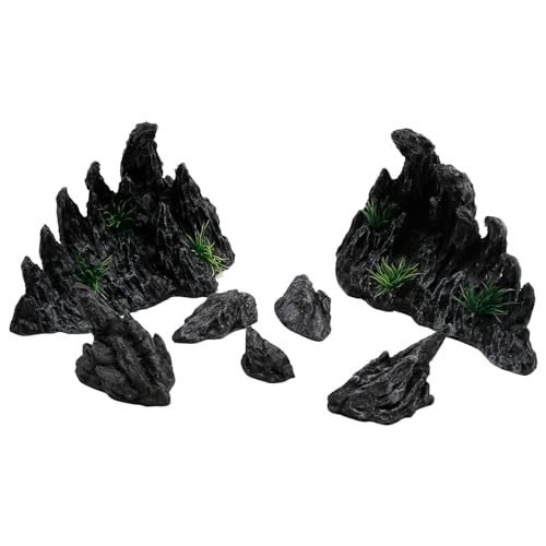 Large “Soul Valley” 7pcs Resin Aquarium Decorations Set | Imitation Stone Ornaments for 12-20 inch aquariums, natural rock style for fresh or saltwaterl aquascaping