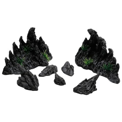 Large “Soul Valley” 7pcs Resin Aquarium Decorations Set | Imitation Stone Ornaments for 12-20 inch aquariums, natural rock style for fresh or saltwaterl aquascaping