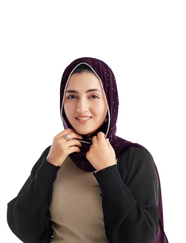Hijab for Women Premium Chiffon Hijab Rhinestone Hijab Scraf for Women Muslim - color: Purple