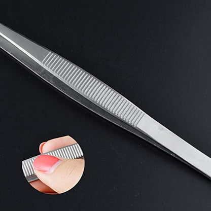 7 Inch Bent Tip Long Forceps Tweezers, Serrated Flat Tips Precision Curved Surgical Tongs Jewelers Needle Metal Sewing Sharp Kitchen Cooking Tweezers With Teeth Knurled Handles (1PCS-180mm) - color: Bent -1pcs-7.1inch