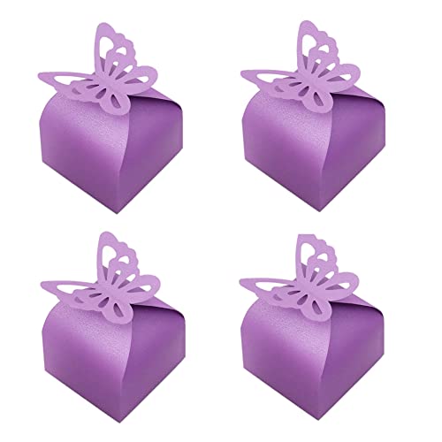 KUPOO 50 Purple Butterfly Favor Boxes Baby Shower Candy Boxes for Weddings - color: purple