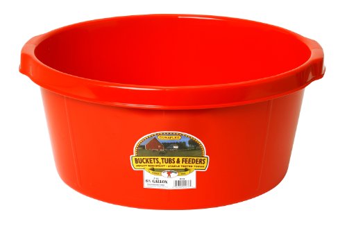 Little Giant® Plastic All-Purpose Tub | Pond Feed Tub | Durable Plastic Livestock Feeding Pan with Hand Grips | Made in USA | 6.5 Gallons | Red - color: Red