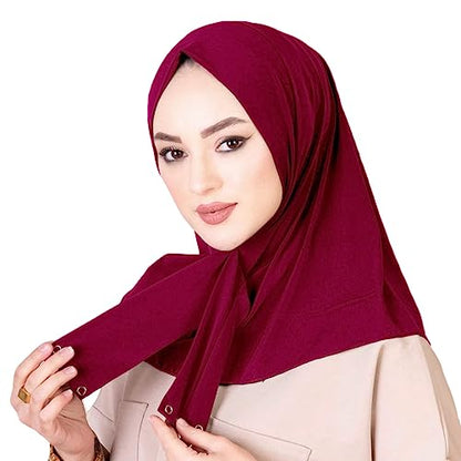 AIBEARTY Women Fashion Instant Muslim Turban Hijab with Snap Fastener Breathable Headscarf Bonnet Cap Turban Hat Shawl - color: Modal Wine Red-3 Buttons