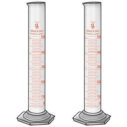 50ml Graduated Cylinder, Borosilicate 3.3 Glass, Single Metric Scale, Class B, Karter Scientific 246H7 (Pack of 2) - size: 50ml, style: Pack of 2