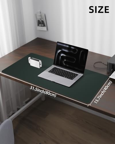 Leather Desk Pad Protector, Green Office Mat, Non-Slip PU Leather Blotter, Laptop Desk Pad, Waterproof Writing Pad (Dark Green, 31.5" x 15.7") - color: Dark Green, size: 31.5" x 15.7"