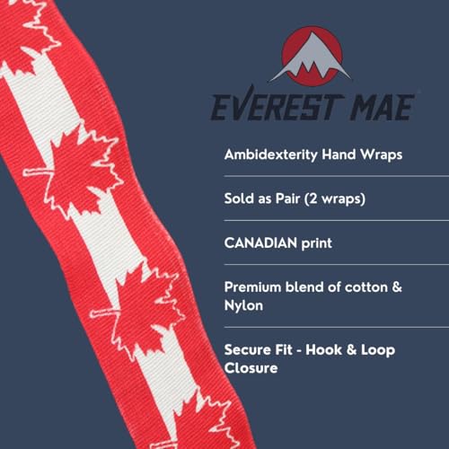 Canada Flag Handwrps Boxing, Kickboxing, MMA, Martial Arts, 4.5 Meter 180 Inches Elasticated Thumb Loop Bandages, Inner Gloves, Boxing, MMA, Muay Thai