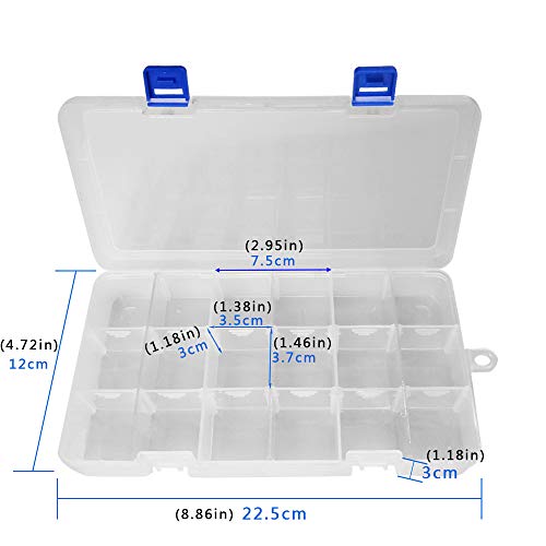 Qualsen Bead Organizer Box with Adjustable Dividers, 18 Girds, 2 Pack | Plastic Organizer Box with Dividers, Ideal as a Tackle Boxs for Beads, Jewelry, Crafts, Screws, Small Parts and More - size: 18 Gird-2pcs