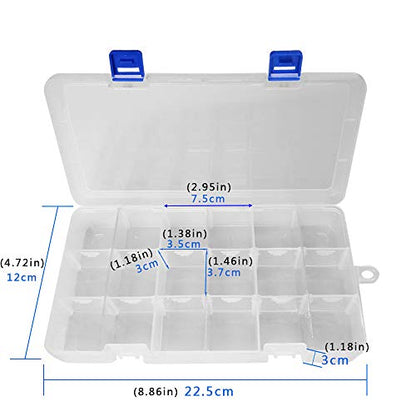 Qualsen Bead Organizer Box with Adjustable Dividers, 18 Girds, 2 Pack | Plastic Organizer Box with Dividers, Ideal as a Tackle Boxs for Beads, Jewelry, Crafts, Screws, Small Parts and More - size: 18 Gird-2pcs
