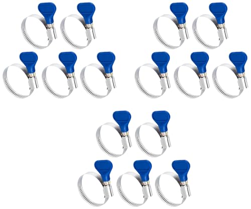 POWERTEC 70247 1-1/2 Inch Stainless Steel Thumb Screw Clamps, Adjustable Key Hose Clamps for Pool Hose for Above Ground Pools and PVC Tubing, Pipe Clamp, Worm Gear Clamp, 15 pack - size: 1-1/2 Inch (Pack of 3), style: 5 PK