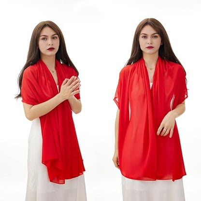 YOUR SMILE for Women Lightweight Breathable Solid Color Soft Chiffon Long Fashion Scarves Sun-proof Shawls Wrap - color: Red