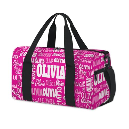 Personalized Gym Cheerleading Tote Carry-On Bag, Deep Pink Rosy | Custom Name Sports Travel Weekender Duffel Bag for Teens - color: Deep Pink