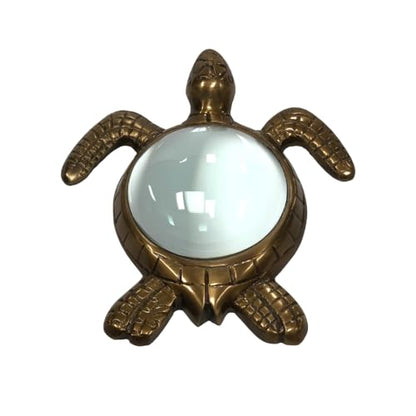 Sea Turtle Magnifying Glass Paperweight, Antiqued Brass with Glass Lens, 6.75x6x1.75 Inches, Nautical Office Desk Decor