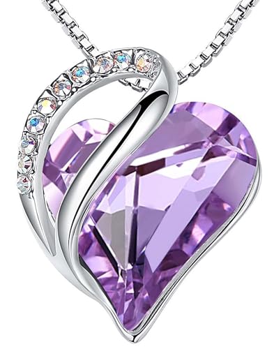Leafael Gift Necklaces for Women, Infinity Love Birthstone Heart Crystal Pendant, Birthday Anniversary Jewelry for Wife, Mom, and Her, Silver Plated, 18" + 2" Adjustable Chain - color: 06-June-Alexandrite Light Purple