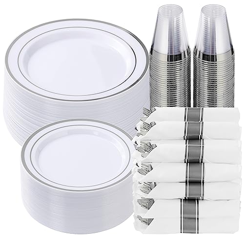Goodluck 350 Piece Silver Plastic Dinnerware Set for 50 Guests - color: Silver, style: 350 Piece (50 guests)