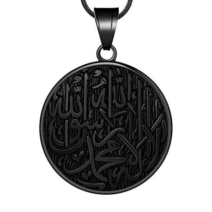 Hipunk Men Islamic Pendant Necklace - Muslim Allah Necklace Allah Necklace Mens Muslim Islam Pendant 316L Stainless Steel Islamic Arabic Gift Black Gun/18K Gold Plated Islam Jewelry SP0049 - color: black