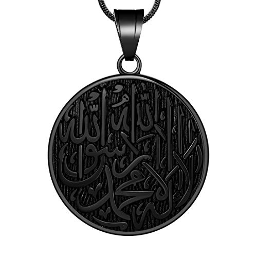Hipunk Men Islamic Pendant Necklace - Muslim Allah Necklace Allah Necklace Mens Muslim Islam Pendant 316L Stainless Steel Islamic Arabic Gift Black Gun/18K Gold Plated Islam Jewelry SP0049 - color: black