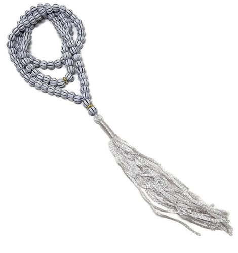 Islam Tasbih 99 Beads Muslim Misbaha Subha Rosary AMN-410 Islamic Prayer dhikr with Decorated Tassels Eid Ramadan Praying Religious Gift (White)