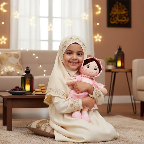 June Garden 14" Snuggle Cuties Aisha - Muslim Hijab Doll - Soft Cuddly Plush Doll for Girls - Huggable Rag Doll - Ramadan Gift - Pink M - color: Pink Aisha, size: Medium