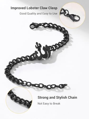 PROSTEEL Allah Bracelet, Muslim Islamic Jewelry Religious Islam Arabic God Charm Stainless Steel Beads Chain Bracelet, fits wrist from 5.9'' to 7.9'', Come with Box - color: 02 black-cuban chain