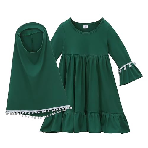 Prayer Set for Muslim Kid Girls Two Pieces Set Skirt Scarf, with a Prayer Rug and Rosary, Suitable East Dubai Clothes - color: Green, size: 6-12 Months