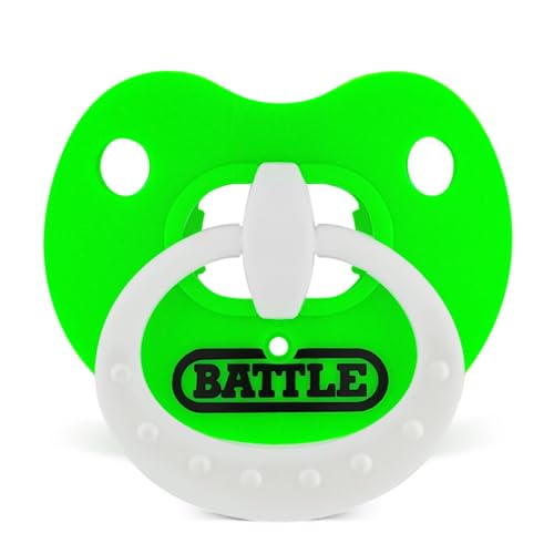 Battle Sports Binky Oxygen Football Mouthguard - Detachable Strap, Maximum Breathability, Works with Braces & No Boiling Required - color: Neon Green/White