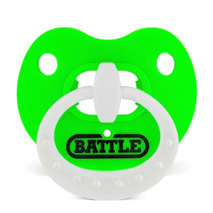 Battle Sports Binky Oxygen Football Mouthguard - Detachable Strap, Maximum Breathability, Works with Braces & No Boiling Required - color: Neon Green/White