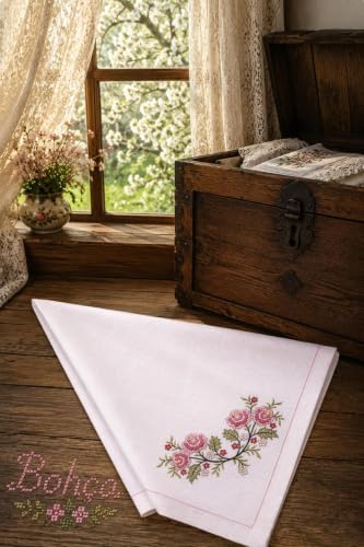5-Piece Traditional Cross-Stitch Prayer Rug Set | Red | 27.5 x 43.3 inches | Includes Embroidered Rug, Pouch, Quran Cover, Towel & Prayer Beads | appropriate for Dowry & Wedding Gifts - Red, 28x43 inc