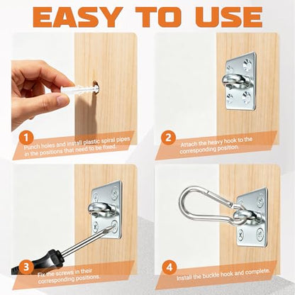 2Pcs M6 304 Stainless Steel Heavy Duty Pad Eye Plates w/Snap Hooks | Rustproof 304 SS Pad Eye Plates w/ Hooks, Heavy Duty for Indoor Outdoor Use, Fits Hammock Swing Yoga Sling Ceiling Mount - size: 2pk M8